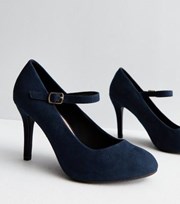 New Look Wide Fit Navy Suedette Rounded Stiletto Heel Court Shoes